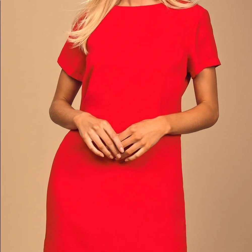 Lulus Red Shift Dress - Picture 3 of 5